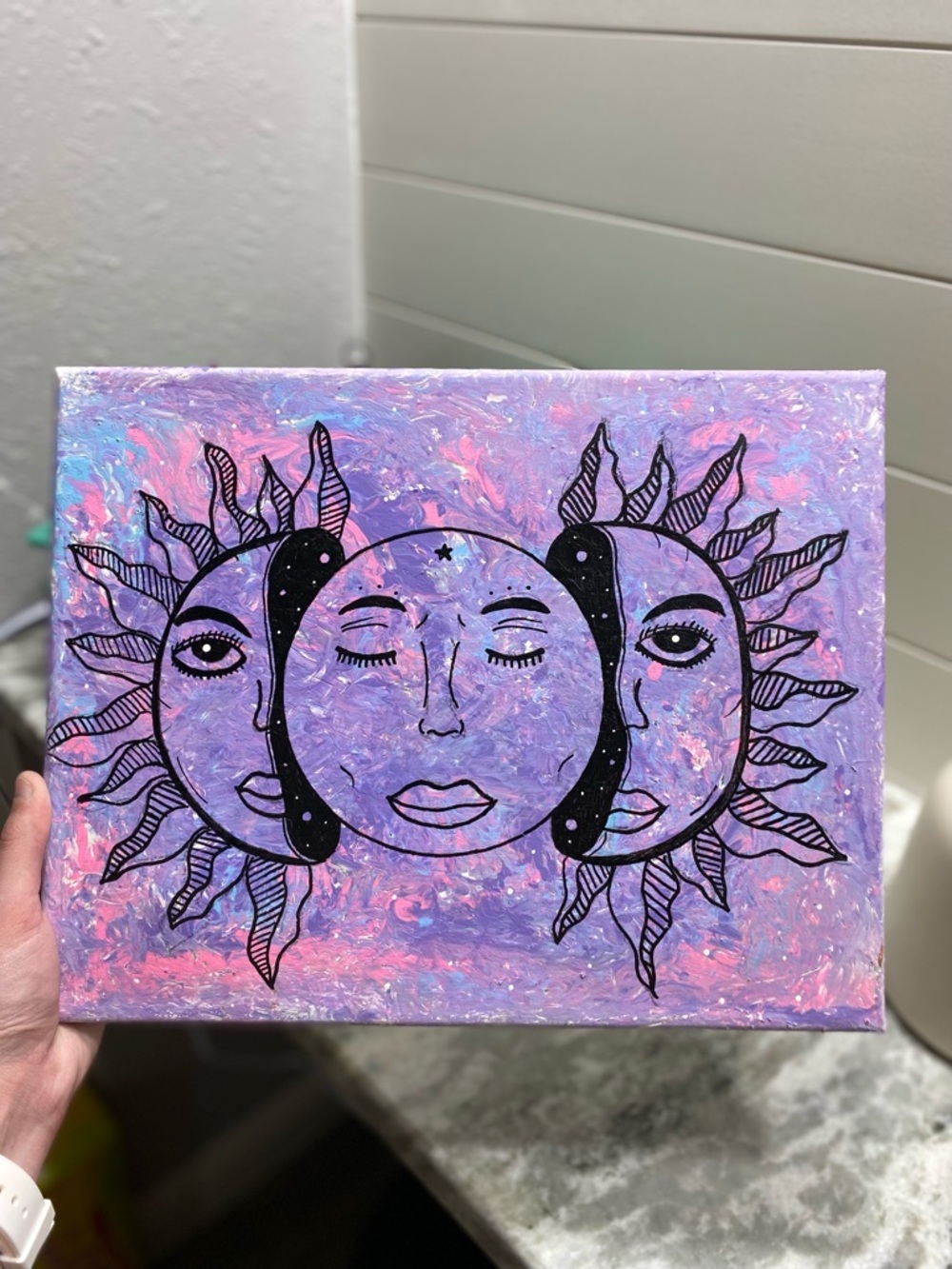 Abstract Purple Sun and Moon Canvas Art